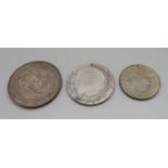 Three silver medallions, 136g