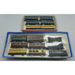 Fourteen Graham Farish N gauge 4-wheeled coaches with a Southern Railways diesel shunter