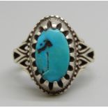 A native American style silver and turquoise ring, T