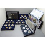 Coins; sixteen cased 22ct gold plated one dollar coins Presidential Collection, six US Mint first