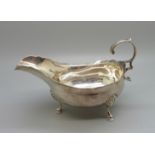 A silver sauceboat, Peter, Ann and William Bateman, London 1802, 103g, (a/f, small splits on the