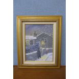 Peter Longstaff, winter street scene, oil on board, framed