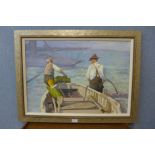 Eddie Goodridge, fishing scene, oil on canvas, framed