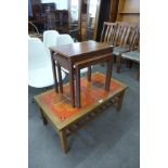 A teak and tiled top coffee table and a teak nest of two tables