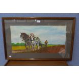 R. Dean, farmer ploughing a field, oil on panel, framed