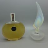 A Lalique glass perfume bottle and bottle of Lalique Satine Eau de Parfum