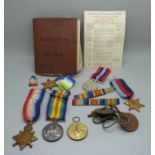 A trio of WWI medals to 22081 Pte. F Johnson G. Gds., (served 1915 to 1924), Service and Pay Book,