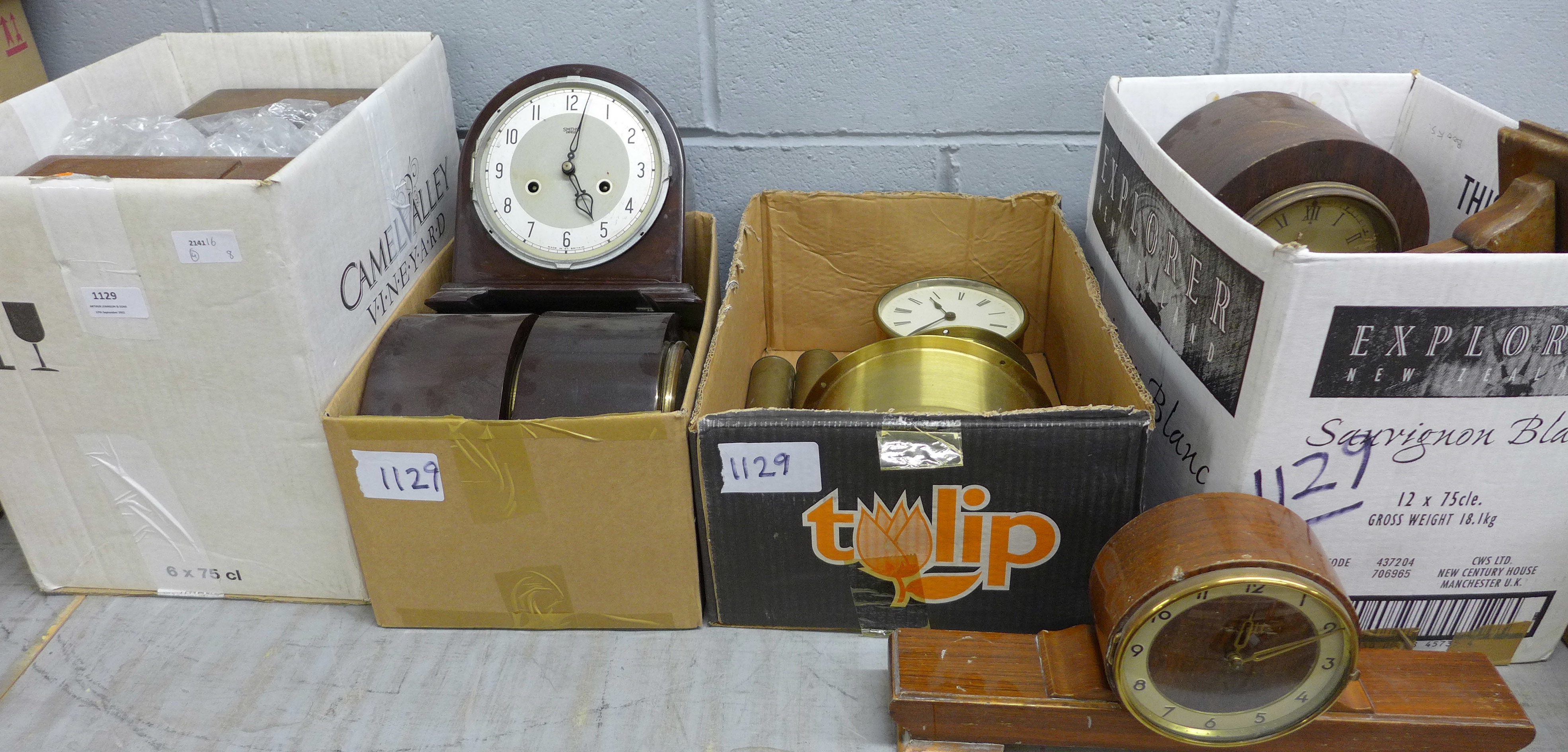 Four boxes of clocks and clock parts and a Hermle wall clock **PLEASE NOTE THIS LOT IS NOT