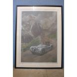 A R.A. Nockolds proof print, Jaguar XK120 on the Alpine Rally, 1952, framed