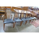 A set of six Koefoeds Hornslet teak and black vinyl Eva chairs