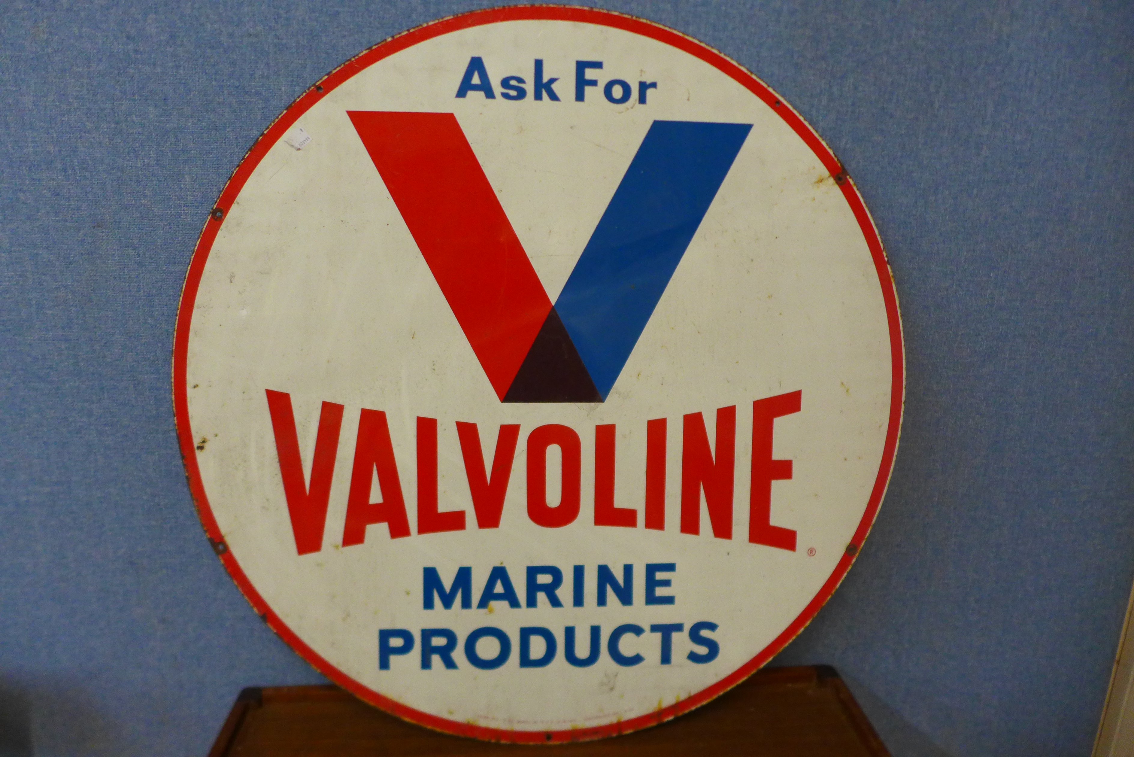 A metal double sided circular Valvoline Marine products advertising sign - Image 2 of 2