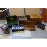 Assorted wooden boxes and tin boxes, cash tin, etc.