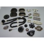 Vauxhall glass brooches, Georgian shoe buckles and paste set jewellery