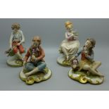 Four Capodimonte figures, two signed Volta, and a pair, Triade Benacchio