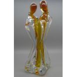 A Murano glass sculpture of embracing lovers, 28cm