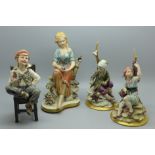 Four Capodimonte figures, one a/f