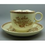 A James F. Wildman brown transfer printed 'Seasons' large moustache cup and saucer, circa 1870-1892