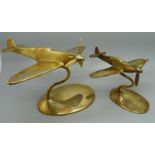 Two brass models of WWII aircraft