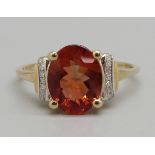 A 9ct gold, Oregon sunstone and diamond ring, 2.1g, O