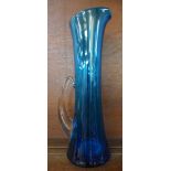 A Whitefriars glass pitcher, Kingfisher blue, circa 1960's/1970's