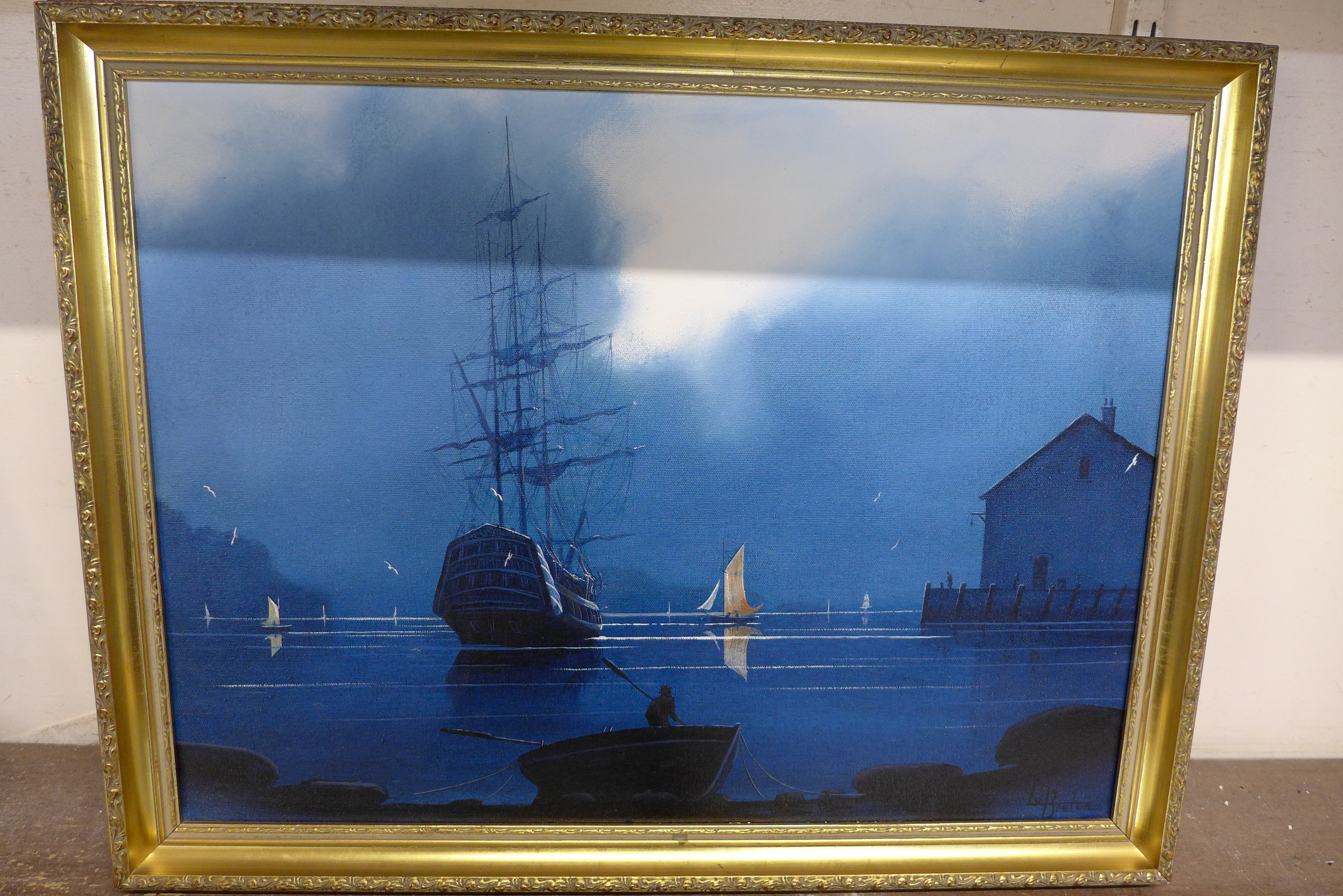 * Le Breton, marine scene , oil on canvas and two Russell Flilnt prints - Image 3 of 3