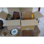 Assorted wooden boxes and tin boxes, cash tin, etc.