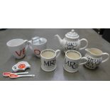An Emma Bridgewater teapot, jug and two mugs, etc. **PLEASE NOTE THIS LOT IS NOT ELIGIBLE FOR