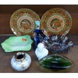 A West German vase, a bust of Sir Walter Scott, a glass dish, carnival glass bowl, etc.