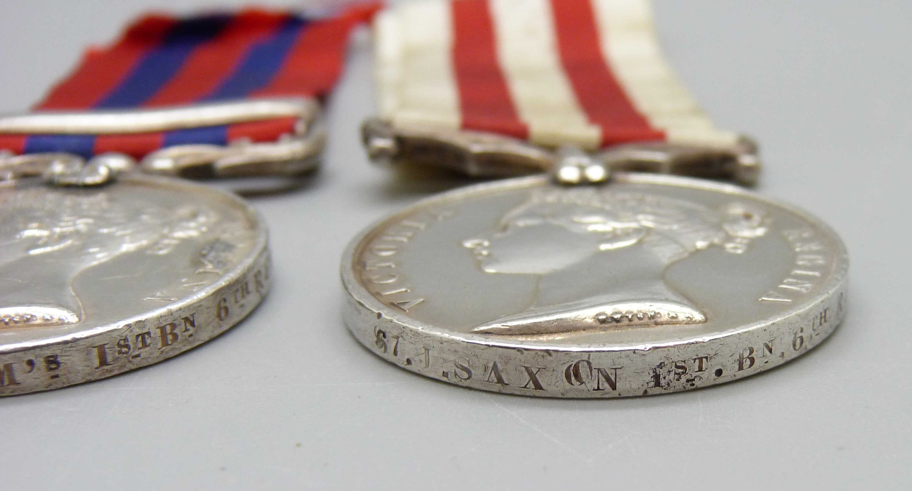 Two Victorian medals, Indian General Service Medal, 67 J Saxon HM's 1st Bn. 6th Regt, previously - Image 4 of 4