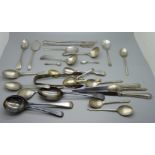 Two silver sifter spoons, two silver pickle forks, six other silver spoons and plated ware, silver