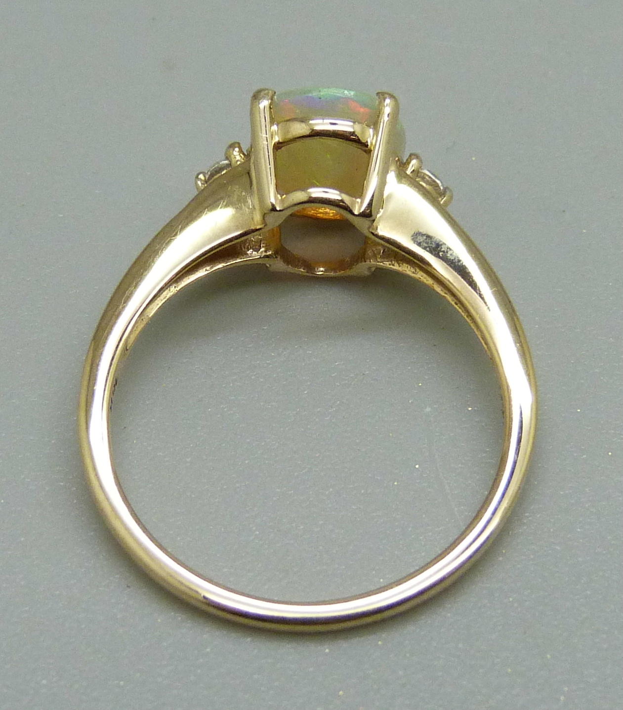 A 9ct gold, Ethiopian opal and zircon ring, 1.8g, M, with certificate - Image 3 of 4