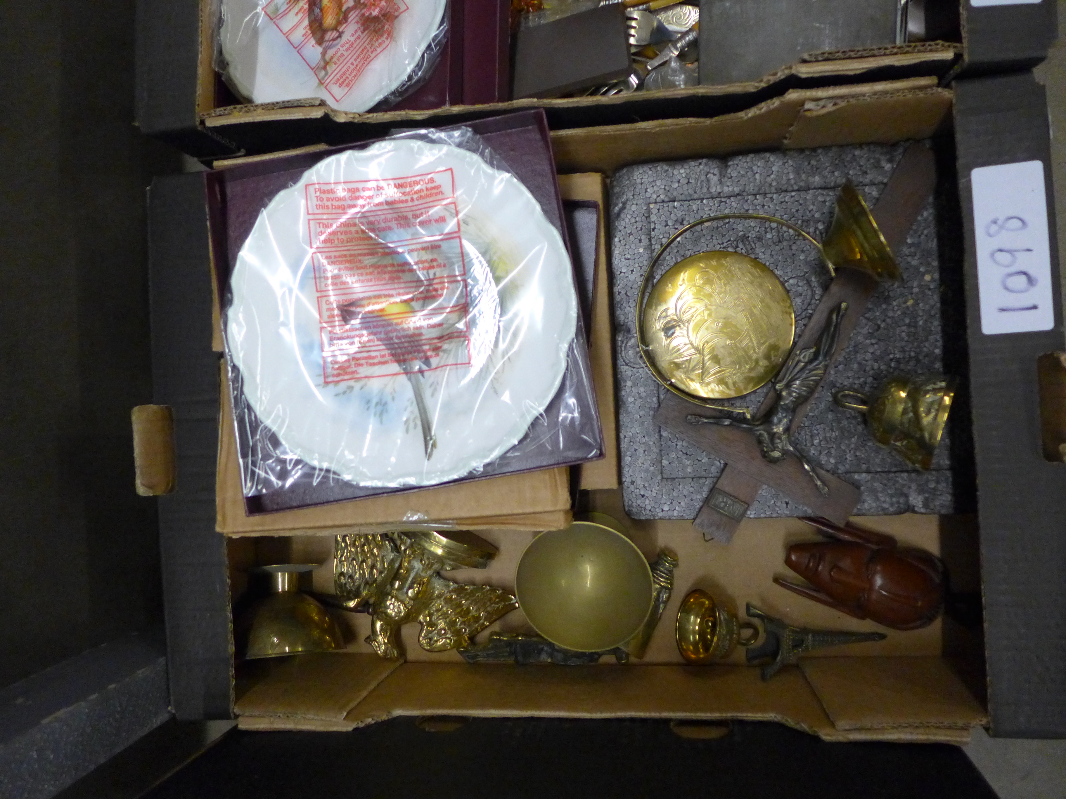 Three boxes of assorted items, metalwares, collectors plates, etc. **PLEASE NOTE THIS LOT IS NOT - Image 3 of 5