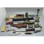 Assorted knives, whistles, compacts, etc., one knife marked Hunter & Son