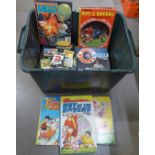 A box of children's annuals, Beano, Dandy, Six Million Dollar Man, etc. **PLEASE NOTE THIS LOT IS