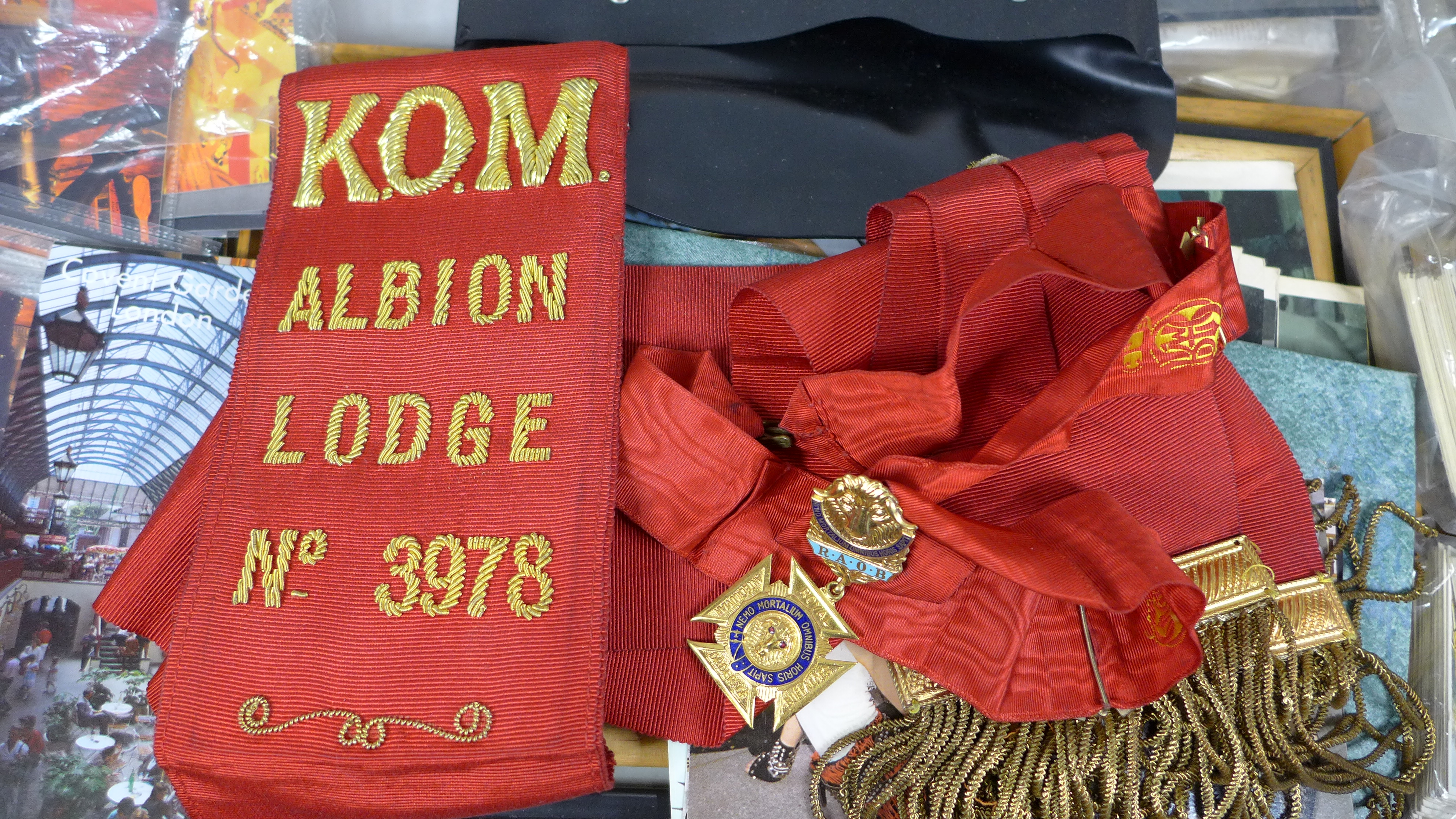 A KOM lodge sash, one other, cigarette cards, postcards, others including Eastenders, a mining share - Image 2 of 4