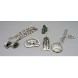 Pewter jewellery including Jorgen Jensen and Selangor, all five marked