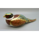 A Royal Crown Derby Woodland Pheasant paperweight with gold stopper