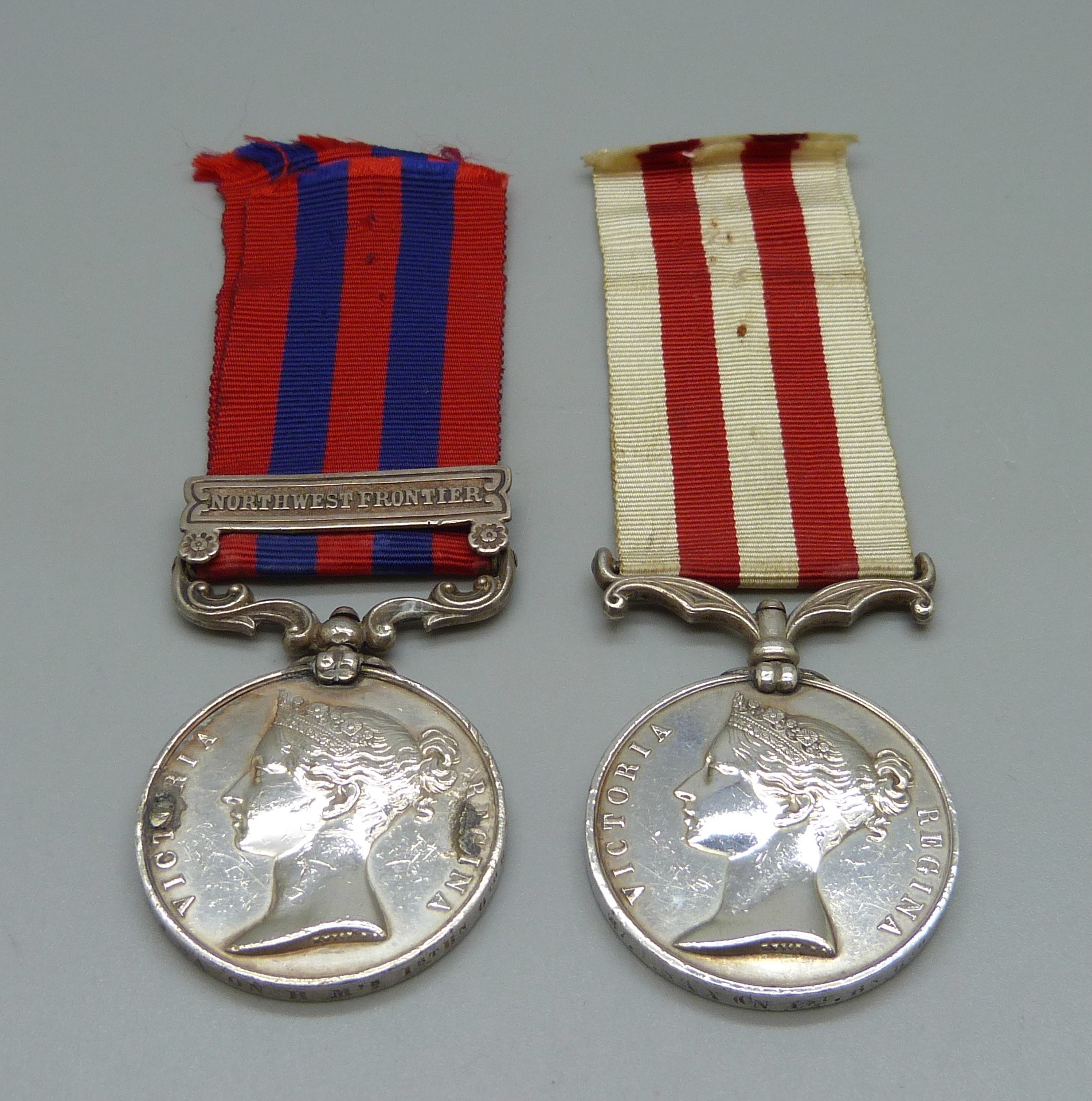 Two Victorian medals, Indian General Service Medal, 67 J Saxon HM's 1st Bn. 6th Regt, previously