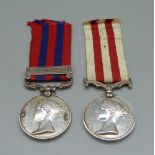 Two Victorian medals, Indian General Service Medal, 67 J Saxon HM's 1st Bn. 6th Regt, previously