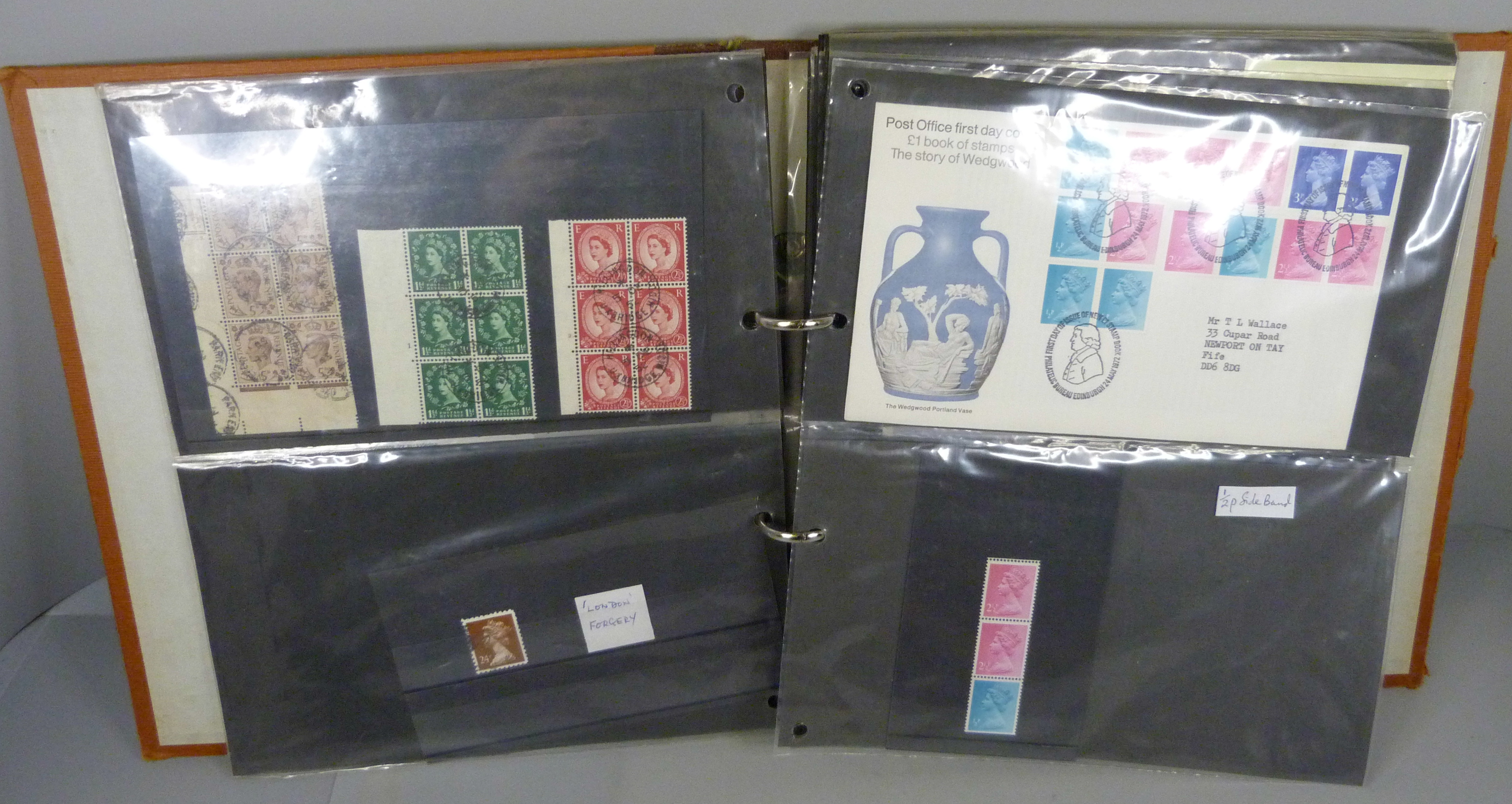 Stamps; GB stamps in album with used cylinder blocks, errors, forgery, black prints