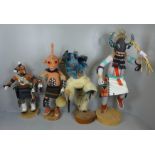 Four Native American Kachina figures, two Hopi, one Navajo, etc.