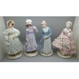 Four Royal Worcester figures, Walking Out Dresses of the 19th Century