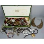 Costume jewellery, etc., some silver chains