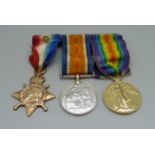 A trio of WWI medals including a 1914 Mons Star to 1570 Pte. G. Donaldson 9/High. L.I., the War