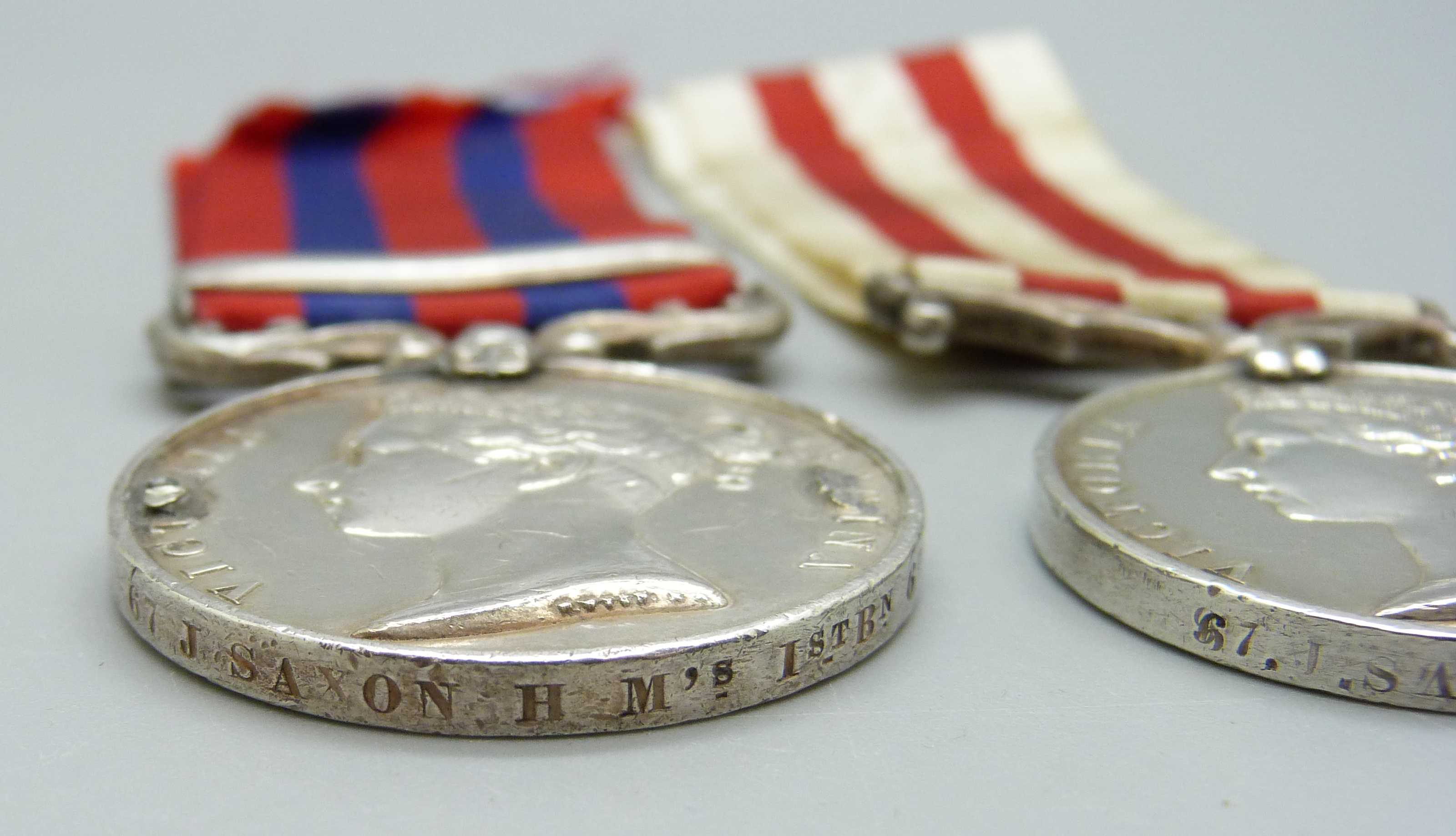 Two Victorian medals, Indian General Service Medal, 67 J Saxon HM's 1st Bn. 6th Regt, previously - Image 3 of 4