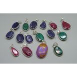 Sixteen silver mounted gemstone pendants