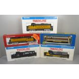 Five HO gauge model locomotives, three Walthers, A.H.M. and Mantua