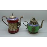 Two small oriental tea pots with enamel detail