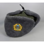 A Ushanka hat with Ukraine badge