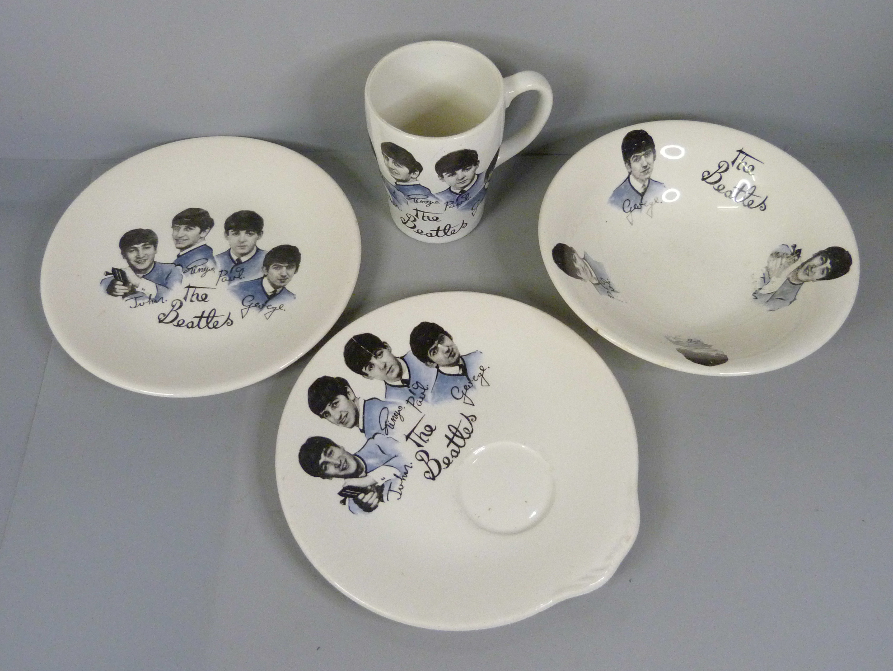 The Beatles original 1960's plate, saucer, dish and mug (4)